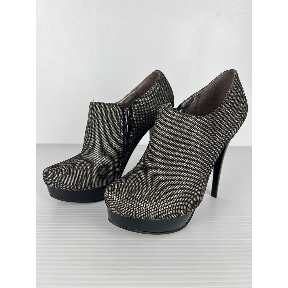 Italina Womens Metallic Mesh Platform Stiletto Ankle Booties Black Brass 8.5
